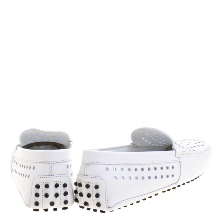 Pre Owned Tod's White Perforated Leather Loafers Size 42.5