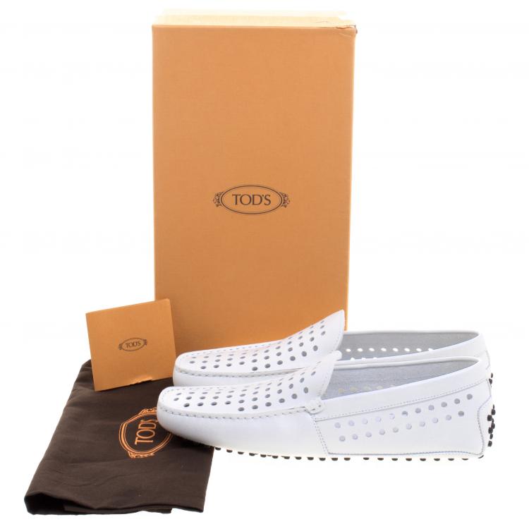 Pre Owned Tod's White Perforated Leather Loafers Size 42.5