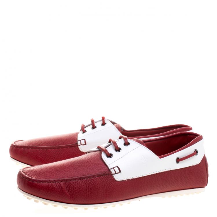 Pre Owned Tod's for Ferrari Two Tone Leather Boat Shoes Size 45