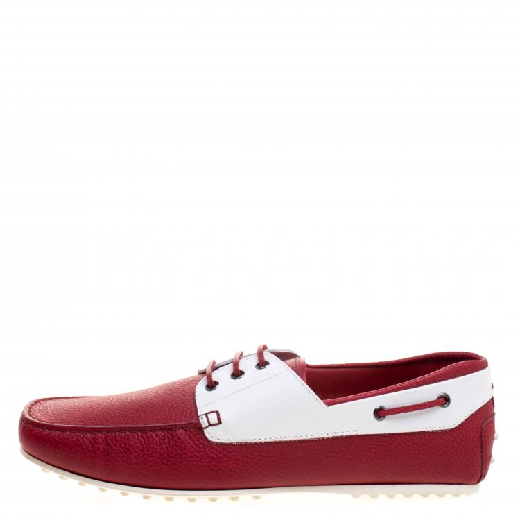 Pre Owned Tod's for Ferrari Two Tone Leather Boat Shoes Size 46.5