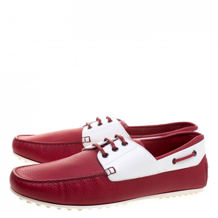 Pre Owned Tod's for Ferrari Two Tone Leather Boat Shoes Size 46.5