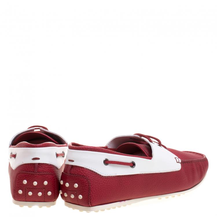 Pre Owned Tod's for Ferrari Two Tone Leather Boat Shoes Size 46.5