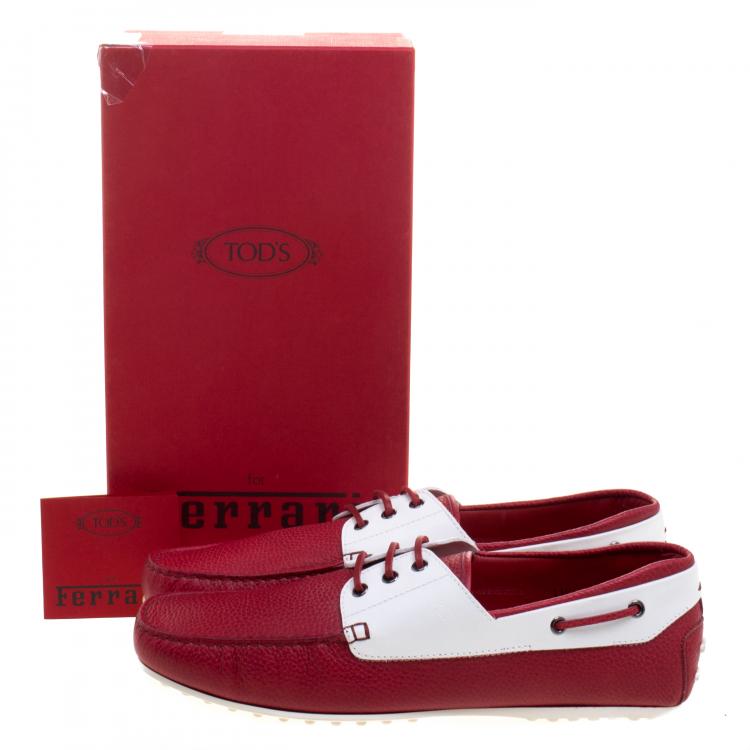 Pre Owned Tod's for Ferrari Two Tone Leather Boat Shoes Size 46.5