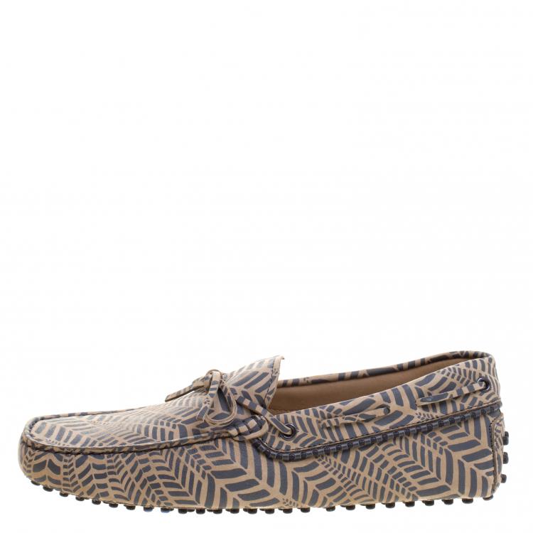Pre Owned Tod's Beige and Grey Printed Leather Bow Loafers Size 42