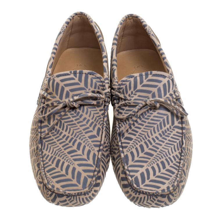 Pre Owned Tod's Beige and Grey Printed Leather Bow Loafers Size 42
