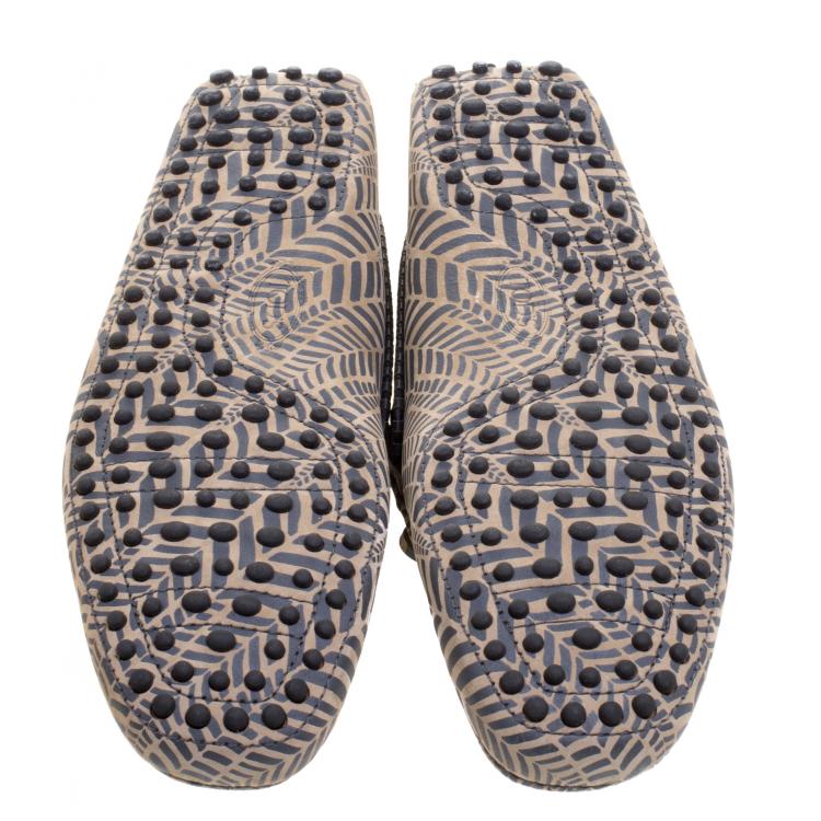 Pre Owned Tod's Beige and Grey Printed Leather Bow Loafers Size 42