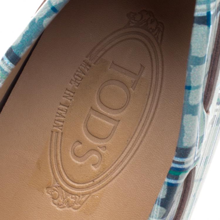Pre Owned Tod's Abstract Print Leather Bow Loafers Size 42