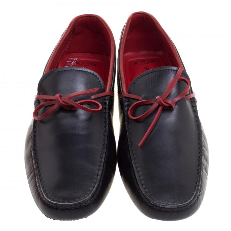 مملوكة مسبقًا Tod's for Ferrari Black and Red Leather Bow Loafers Size 43