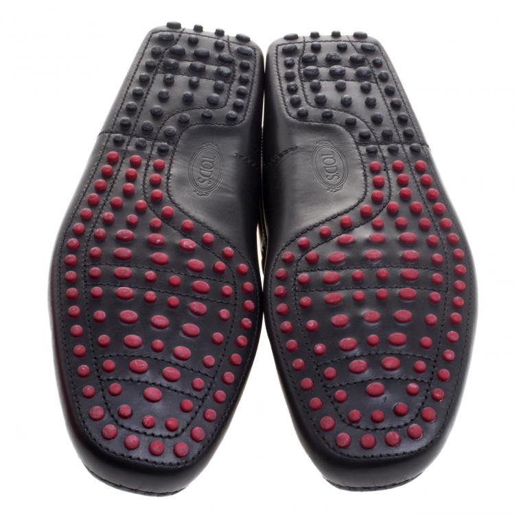 مملوكة مسبقًا Tod's for Ferrari Black and Red Leather Bow Loafers Size 43
