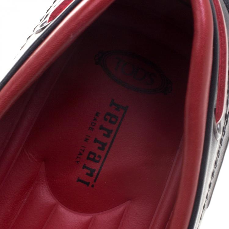 مملوكة مسبقًا Tod's for Ferrari Black and Red Leather Bow Loafers Size 43