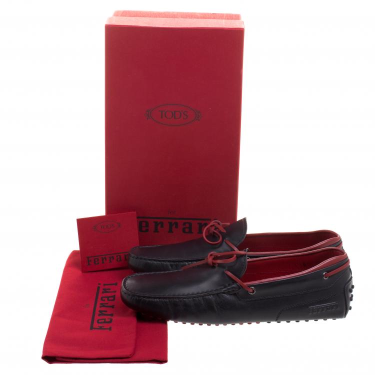 مملوكة مسبقًا Tod's for Ferrari Black and Red Leather Bow Loafers Size 43