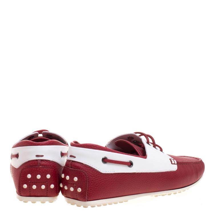 Pre Owned Tod's for Ferrari Two Tone Leather Boat Shoes Size 42