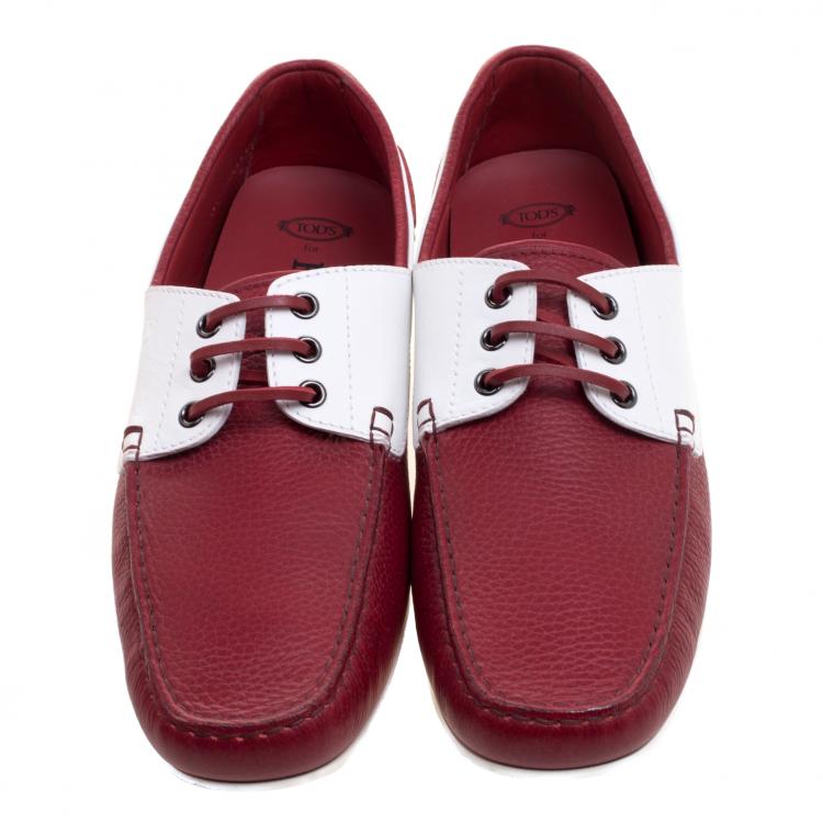 Pre Owned Tod's for Ferrari Two Tone Leather Boat Shoes Size 42.5