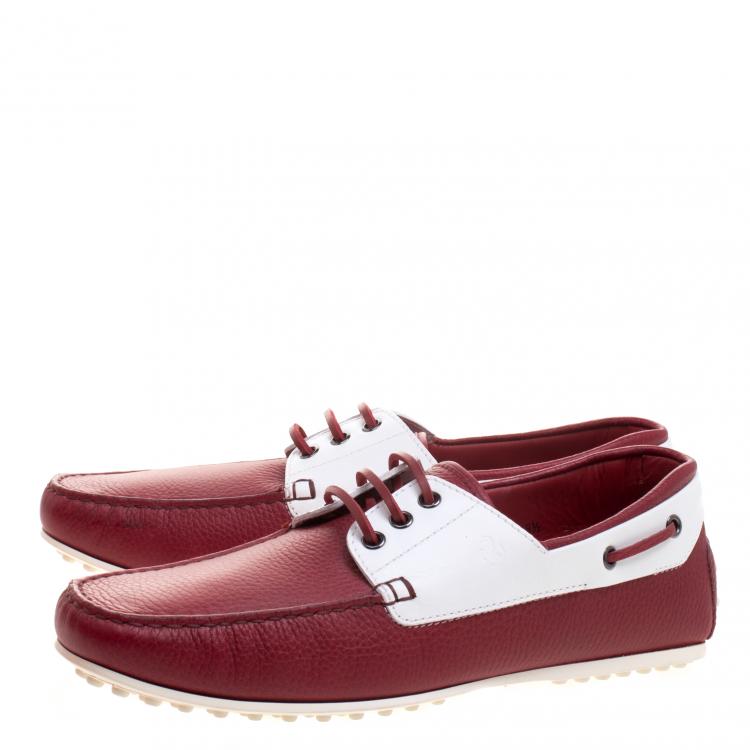 Pre Owned Tod's for Ferrari Two Tone Leather Boat Shoes Size 42.5