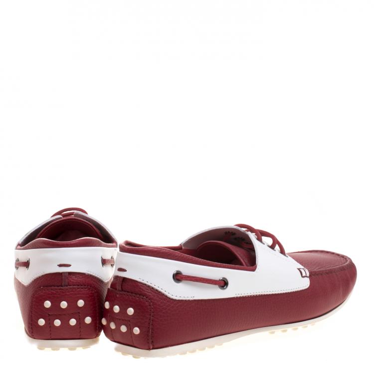 Pre Owned Tod's for Ferrari Two Tone Leather Boat Shoes Size 42.5