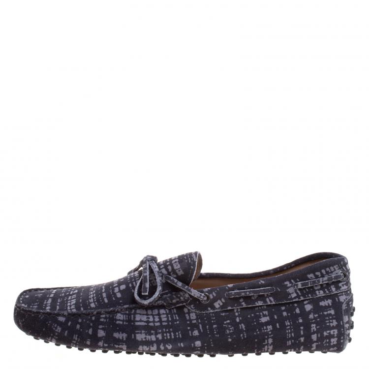 Pre Owned Tod's Grey Printed Suede Bow Loafers Size 43