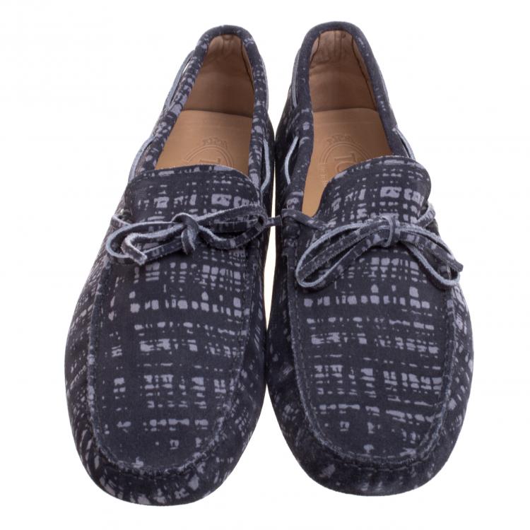 Pre Owned Tod's Grey Printed Suede Bow Loafers Size 43