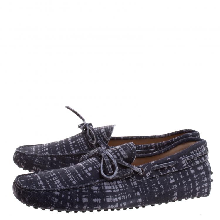 Pre Owned Tod's Grey Printed Suede Bow Loafers Size 43