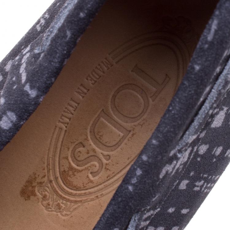 Pre Owned Tod's Grey Printed Suede Bow Loafers Size 43