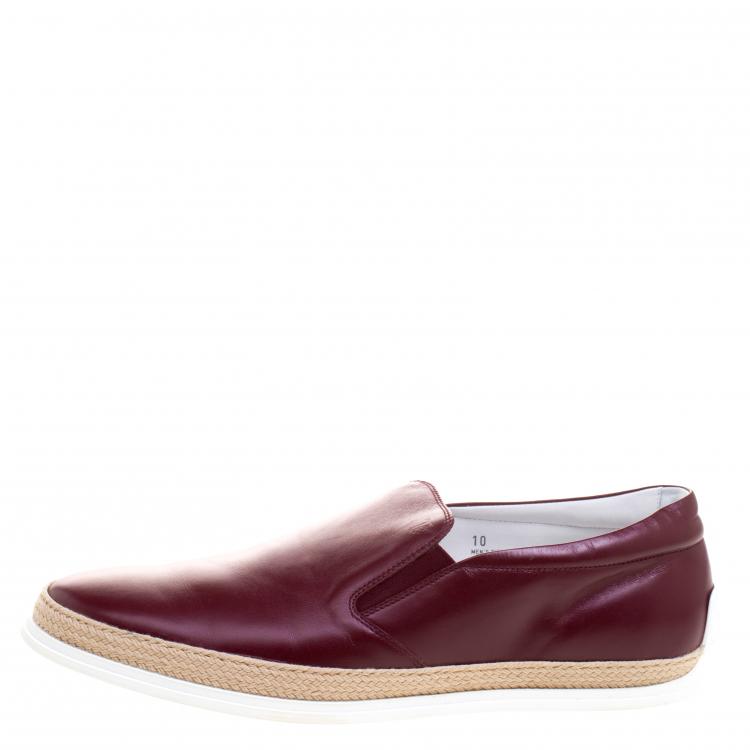 Pre Owned Tod's Burgundy Leather Espadrille Slip-On Sneakers Size 44.5