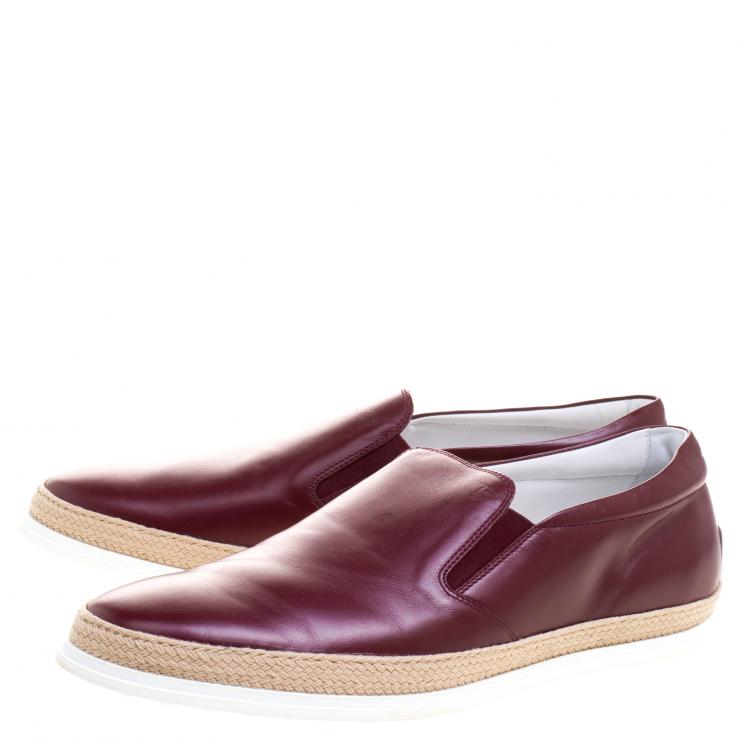 Pre Owned Tod's Burgundy Leather Espadrille Slip-On Sneakers Size 44.5