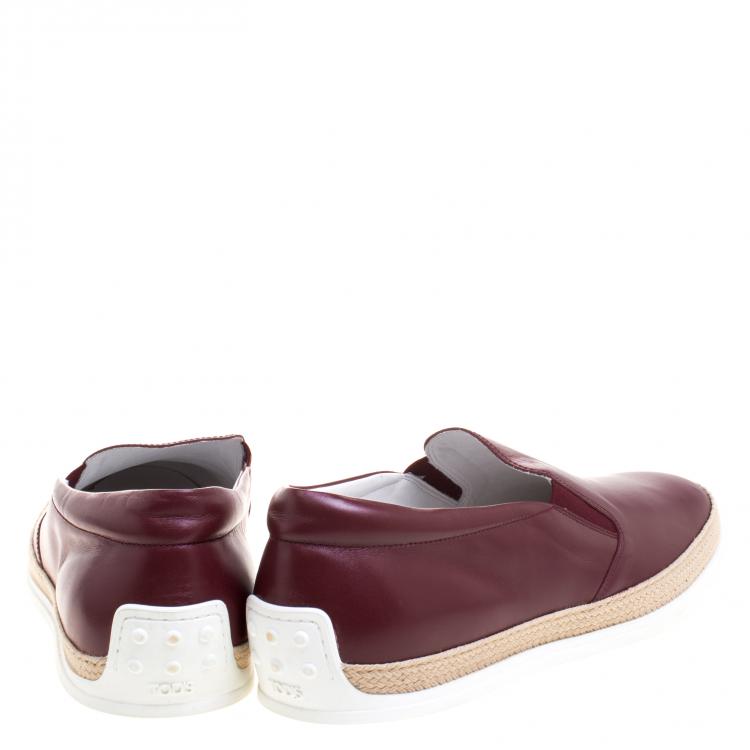 Pre Owned Tod's Burgundy Leather Espadrille Slip-On Sneakers Size 44.5