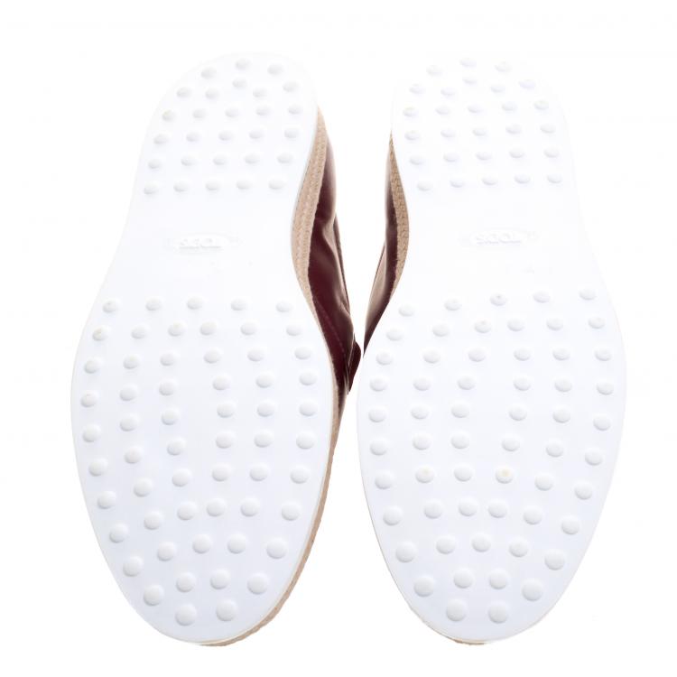 Pre Owned Tod's Burgundy Leather Espadrille Slip-On Sneakers Size 44.5