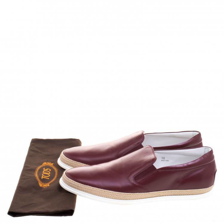 Pre Owned Tod's Burgundy Leather Espadrille Slip-On Sneakers Size 44.5