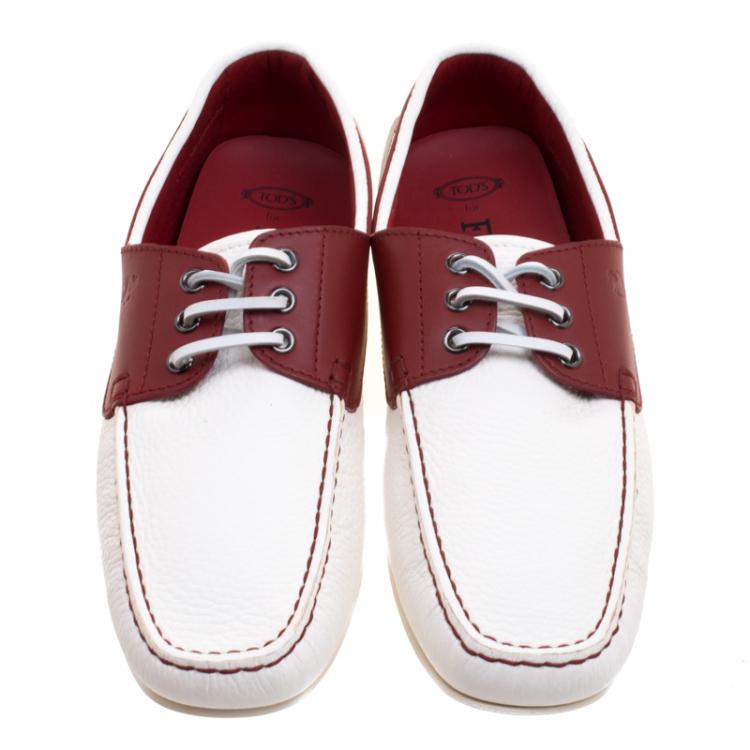 Pre Owned Tod's for Ferrari Two Tone Leather Boat Shoes Size 41.5
