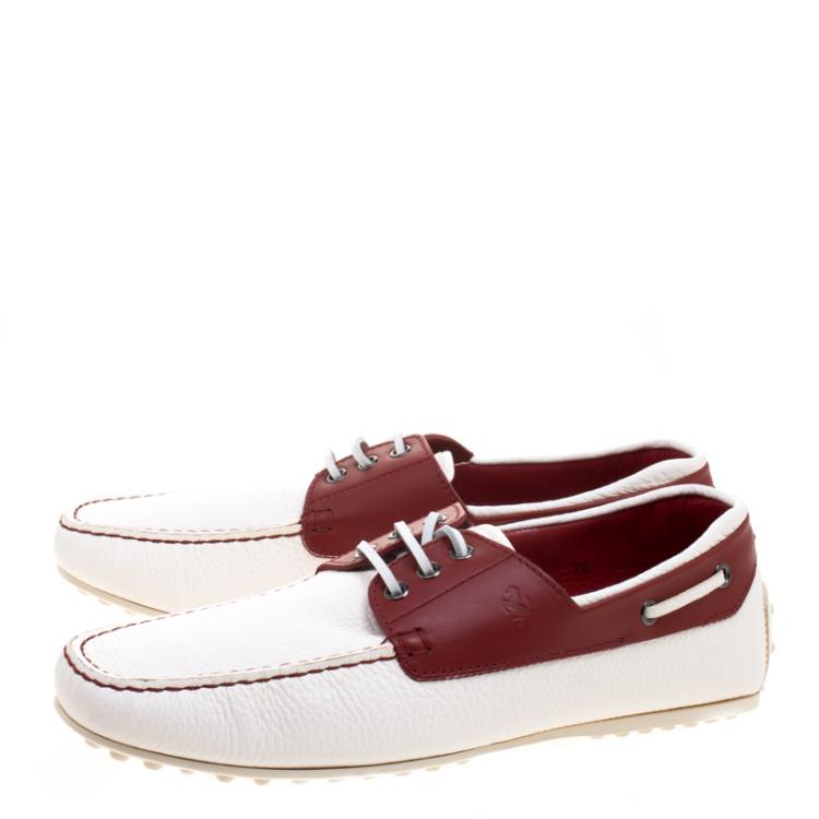 Pre Owned Tod's for Ferrari Two Tone Leather Boat Shoes Size 41.5