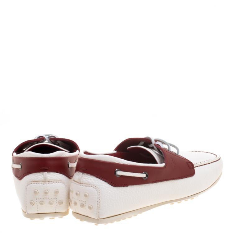 Pre Owned Tod's for Ferrari Two Tone Leather Boat Shoes Size 41.5