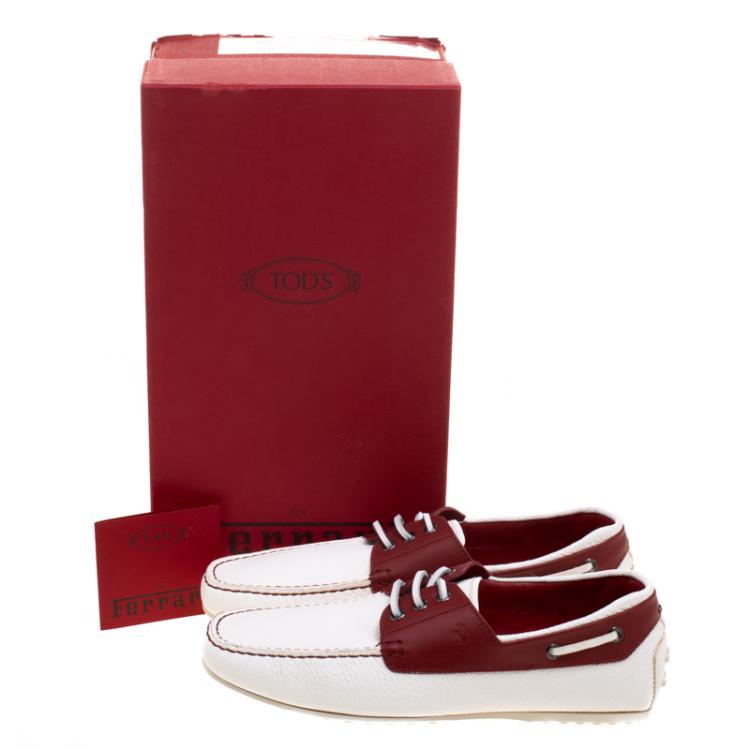 Pre Owned Tod's for Ferrari Two Tone Leather Boat Shoes Size 41.5