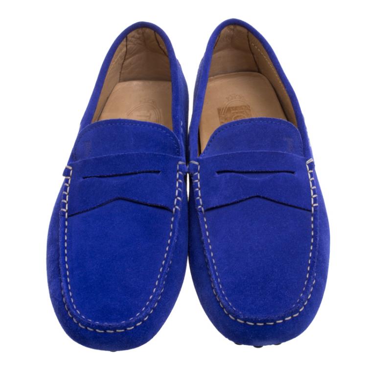 Pre Owned Tod's Cobalt  Blue Suede Penny Loafers Size 41.5