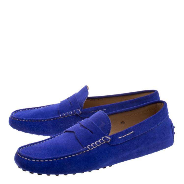 Pre Owned Tod's Cobalt  Blue Suede Penny Loafers Size 41.5