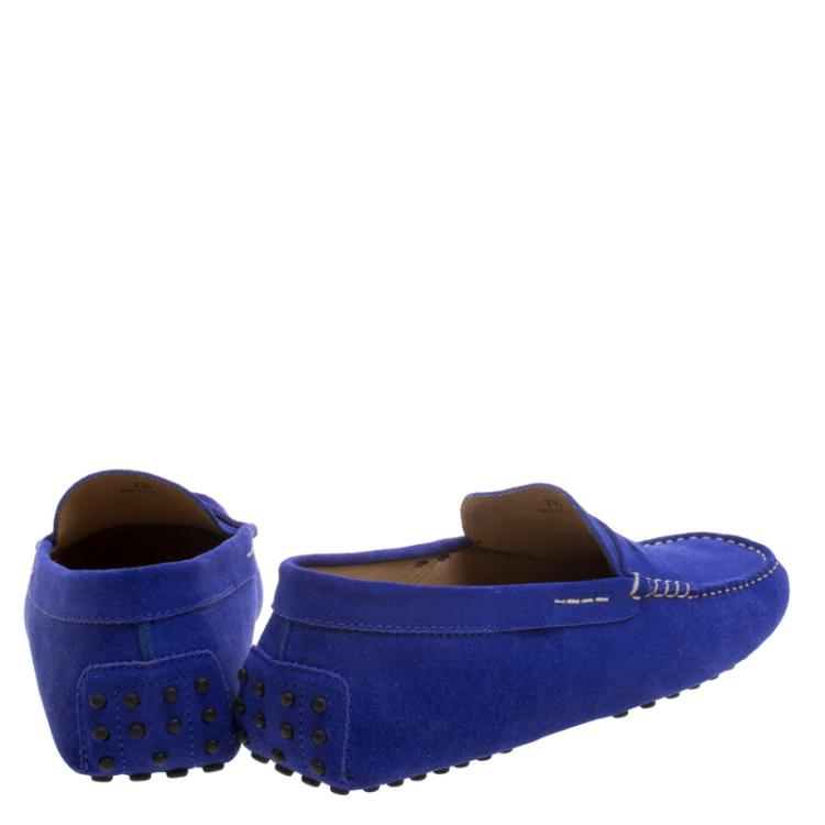 Pre Owned Tod's Cobalt  Blue Suede Penny Loafers Size 41.5
