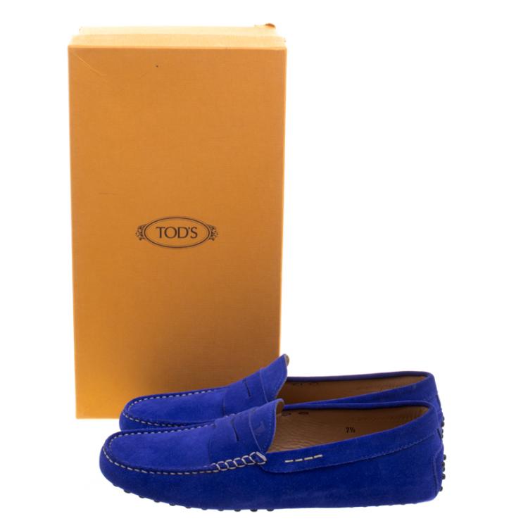 Pre Owned Tod's Cobalt  Blue Suede Penny Loafers Size 41.5