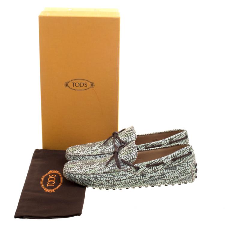Pre Owned Tod's Green Abstract Print Leather Bow Loafers Size 42