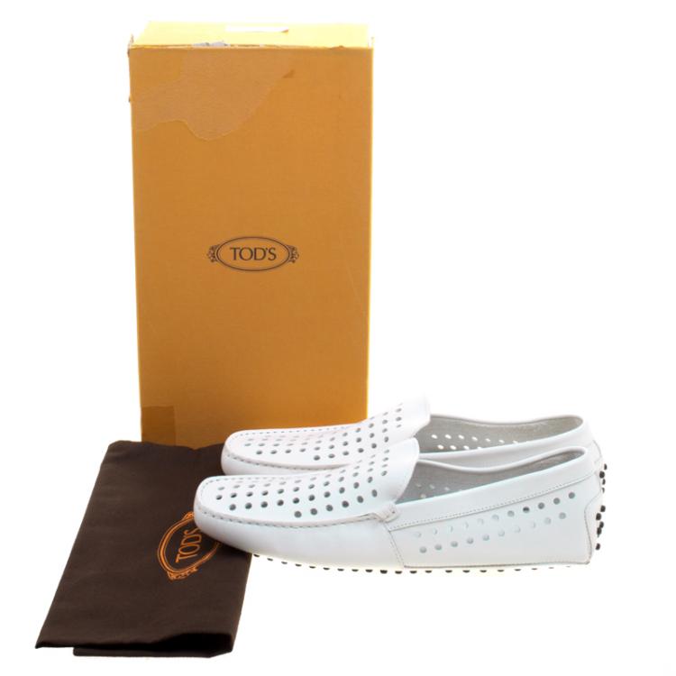 Pre Owned Tod's White Perforated Leather Loafers Size 43