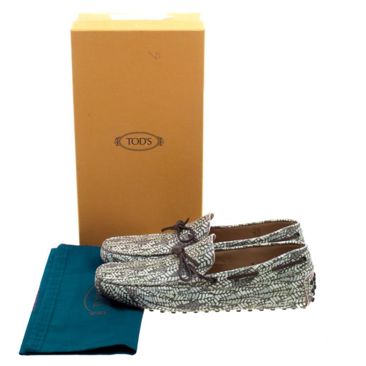 Pre Owned Tod's Green Abstract Print Leather Bow Loafers Size 42