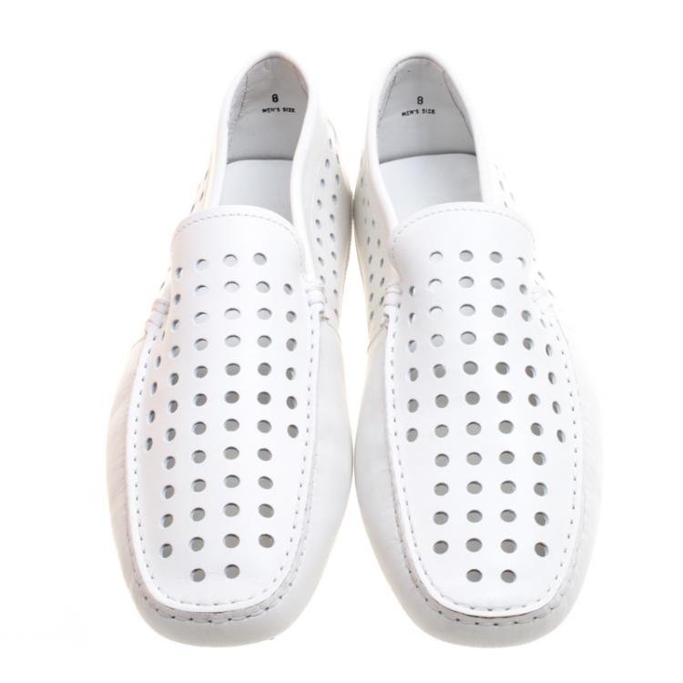 Pre Owned Tod's White Perforated Leather Loafers Size 42
