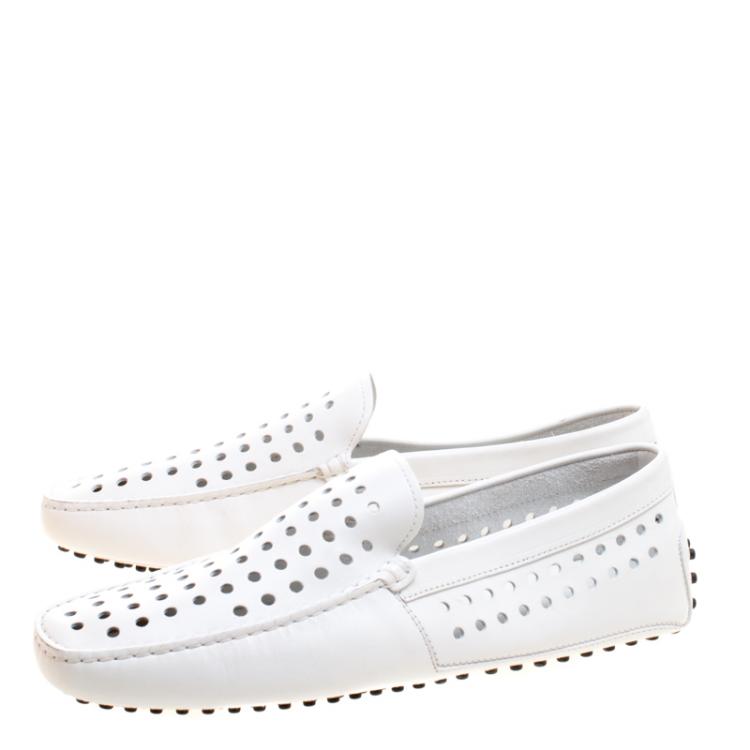 Pre Owned Tod's White Perforated Leather Loafers Size 42