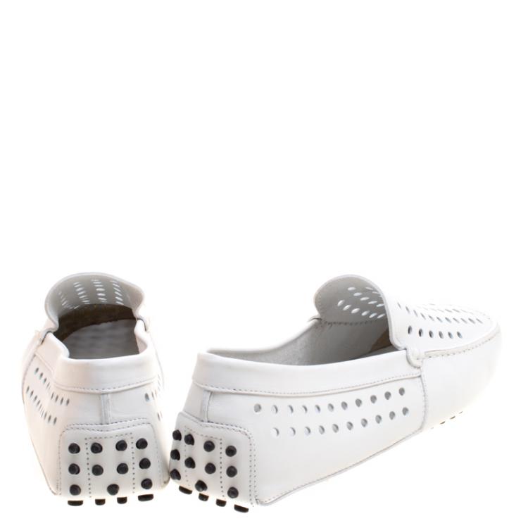 Pre Owned Tod's White Perforated Leather Loafers Size 42