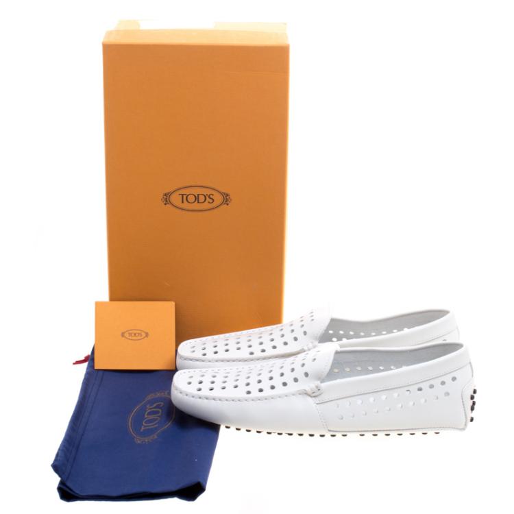 Pre Owned Tod's White Perforated Leather Loafers Size 42.5