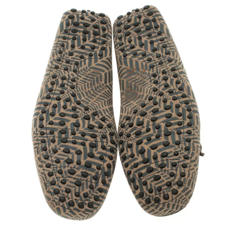 Pre Owned Tod's Beige and Grey Printed Leather Bow Loafers Size 43