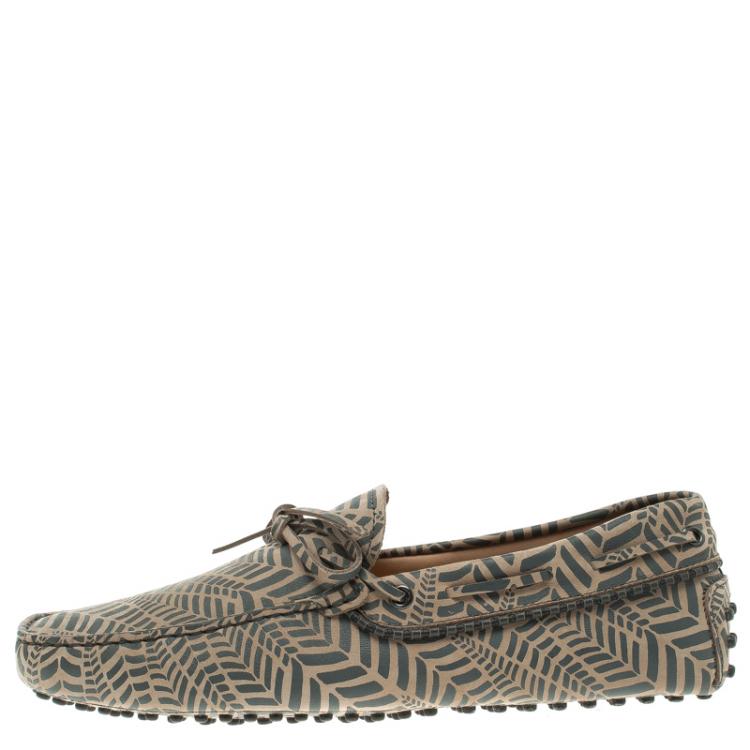 Pre Owned Tod's Beige and Grey Printed Leather Bow Loafers Size 42