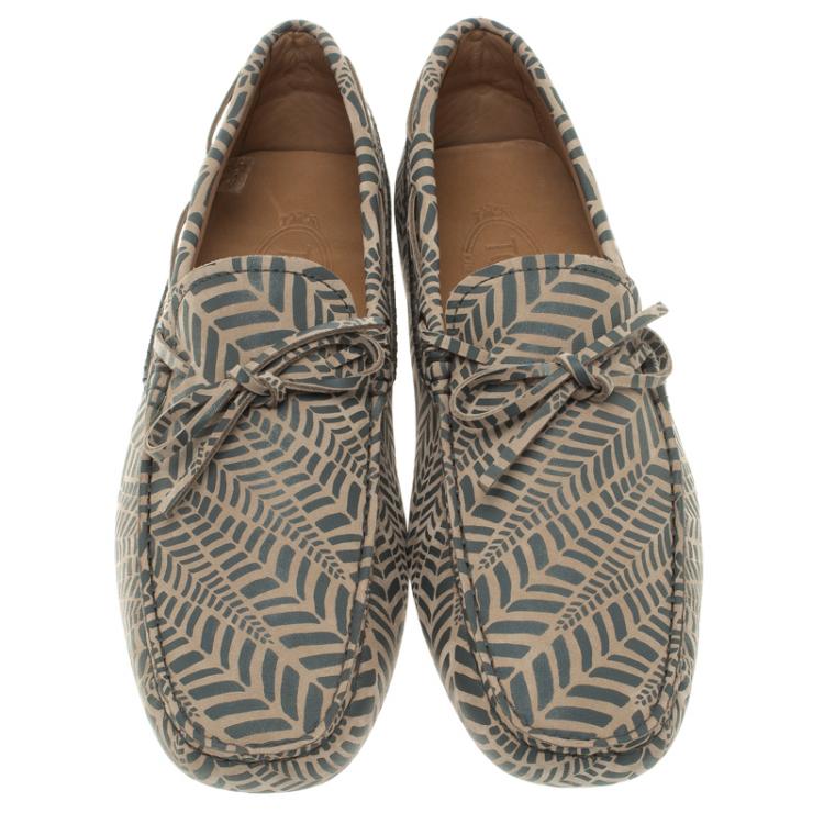 Pre Owned Tod's Beige and Grey Printed Leather Bow Loafers Size 42