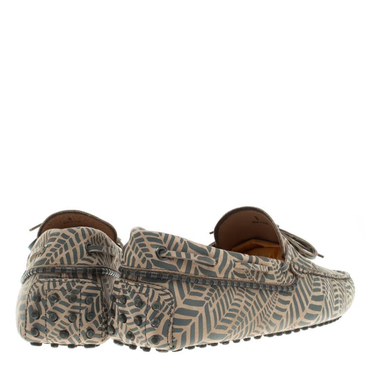 Pre Owned Tod's Beige and Grey Printed Leather Bow Loafers Size 42
