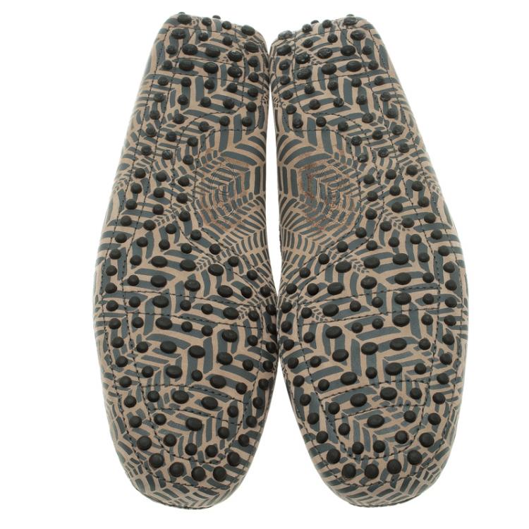 Pre Owned Tod's Beige and Grey Printed Leather Bow Loafers Size 42