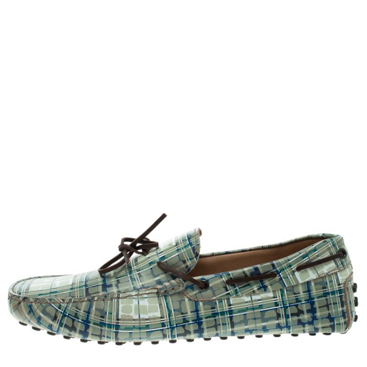 Pre Owned Tod's Abstract Print Leather Bow Loafers Size 44.5