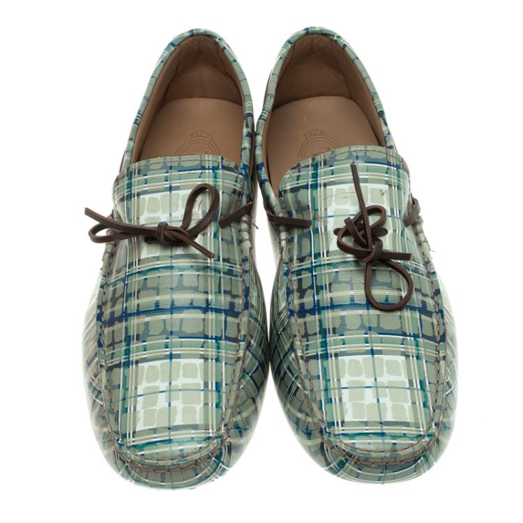 Pre Owned Tod's Abstract Print Leather Bow Loafers Size 44.5